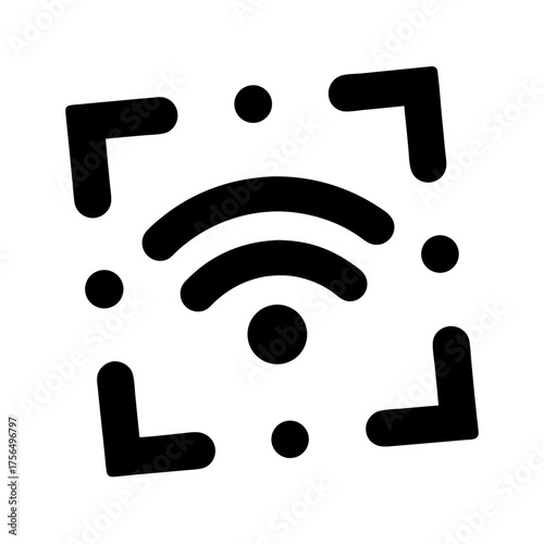 Black and White wifi with corners and circles for a network connection