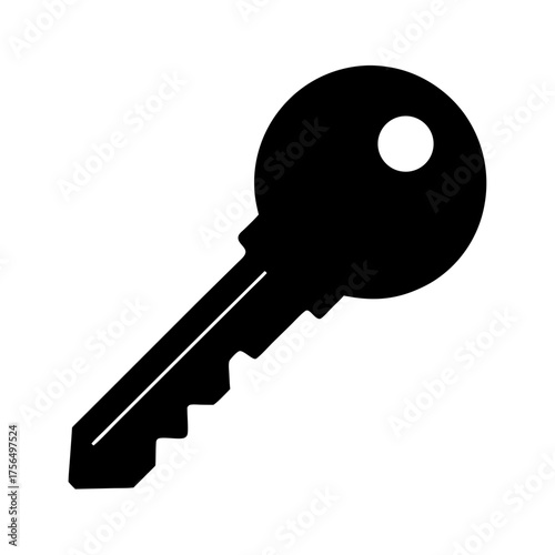 Simple black and white illustration of a house key for security