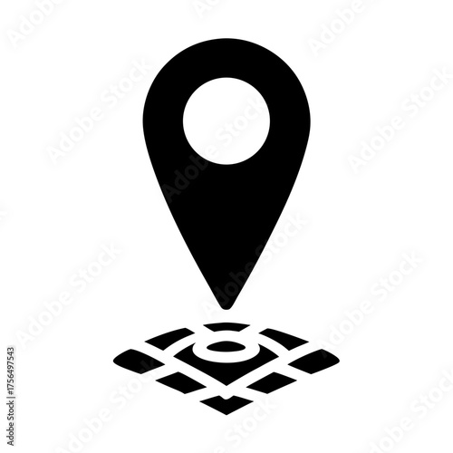 Black location pointer marker on a miniature grid map indicating location