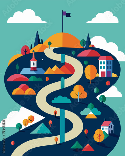 A series of twisted roads each one leading to a different destination within the vast terrain of the brain.. Vector illustration