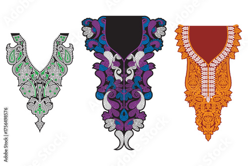 Traditional Asian female dress neck design vector illustration