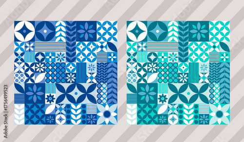 Geometric, Floral, Botanical, Abstract, Pattern, Tile, Mosaic, Patchwork, Square, Repeat, Seamless, Decorative, Background, Wallpaper, Ornament, Scandinavian, Folk Art, Retro, Modern, Minimalist, Blue