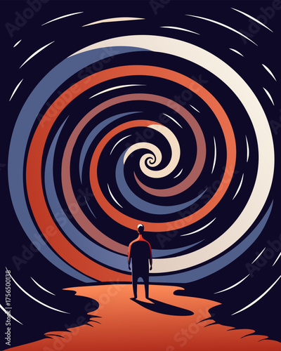 A spiral of despair swirls in the center drawing in thoughts of hopelessness and defeat.. Vector illustration