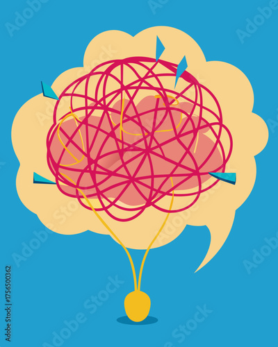 A tangled web of words and sentences illustrating the constant stream of ideas and thoughts in the brain.. Vector illustration