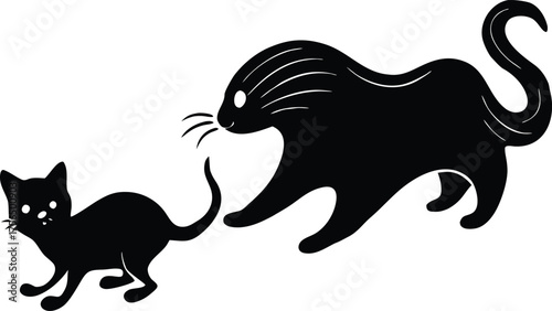 Ghost Cat Chasing Mouse Halloween Silhouette