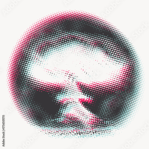 Vector pixel nuclear mushroom cloud  with halftone effect on white background. Suitable for anti-war posters dedicated to nuclear war and environmental pollution. T-shirt design. No AI