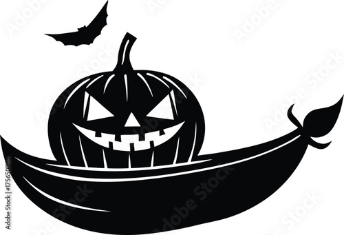 Pumpkin Lantern Boat Floating Halloween Silhouette