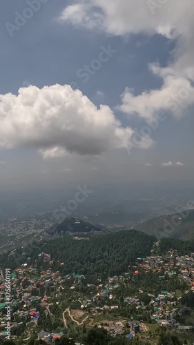 Cloudy View from Triund Mountain overlooking Dharamshala, McLeod Ganj, Bhagsu, and Dharamkot - Misty Himalayan Landscape in Himachal Pradesh, India
