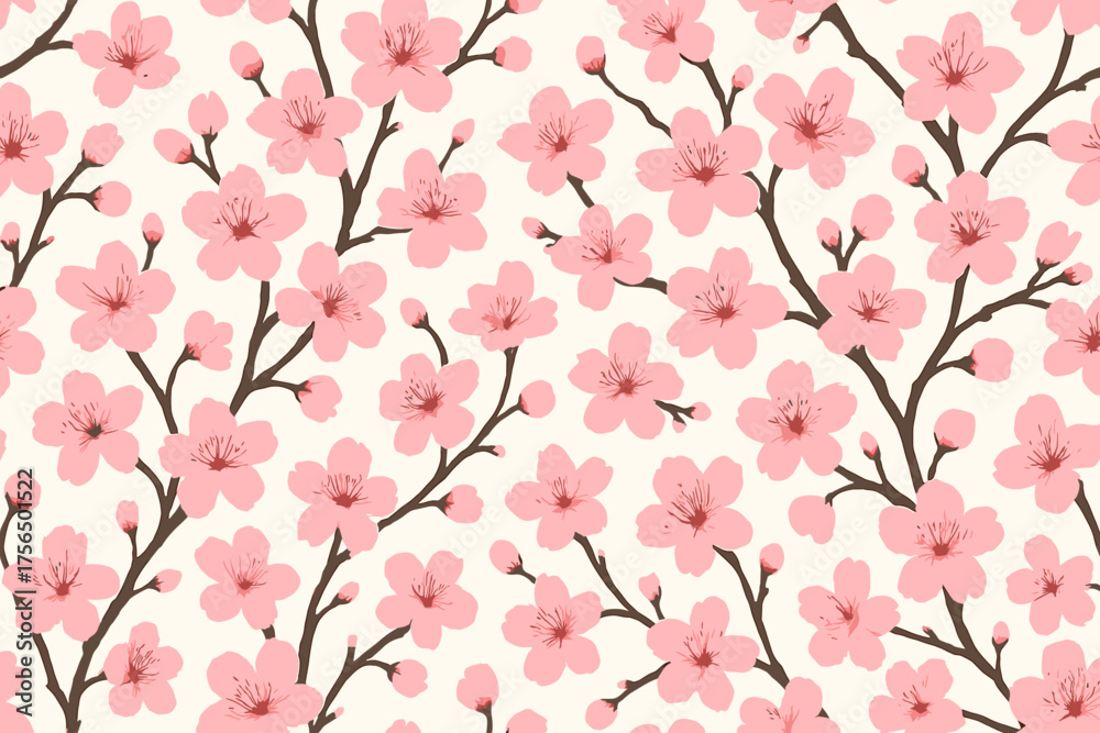 Fototapeta premium Beautiful cherry blossom pattern showcases delicate pink flowers on a light background for spring decor