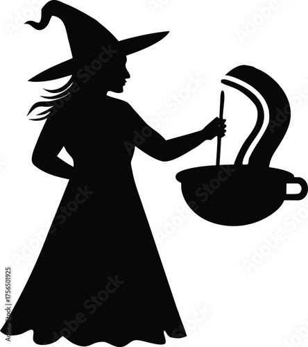Witch Stirring Rainbow Potion Silhouette