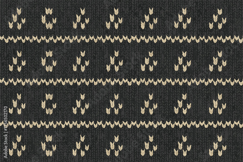 Knitted fabric with a floral pattern featuring light-colored designs on a dark background