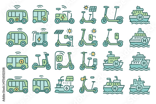 Various electric vehicles and modes of transportation in a modern city environment
