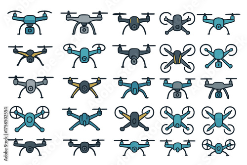 Collection of different drone designs showcasing various styles, colors, and features suitable for many applications