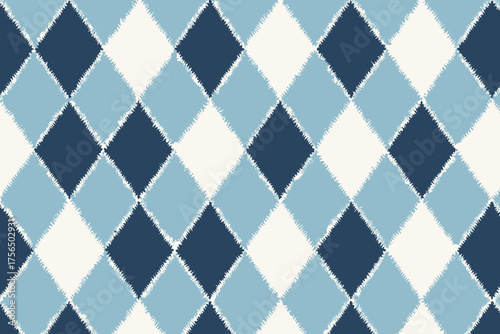 Decorative blue and white diamond pattern with a textured appearance for modern interior design