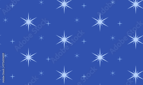 Seamless pattern with blue shining stars. Good night children's, christmas, nursery illustration in blue color, pajamas print, night sky.
