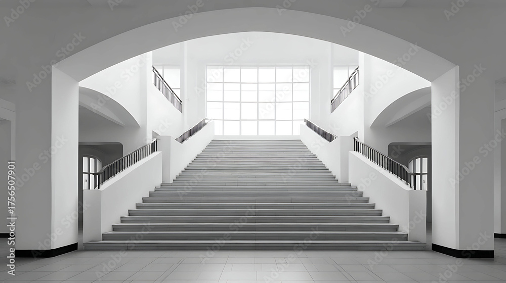 Obraz premium Architectural symmetry of staircase, modern clean lines, minimalist style