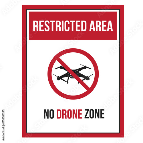 Vector art of restricted area no drone zone sign indicating a restricted area for drones, ensuring safety and compliance with regulations in a designated airspace