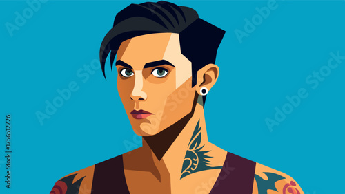 A closeup shot of a model with tattoos displaying a unique and unconventional sense of style.. Vector illustration