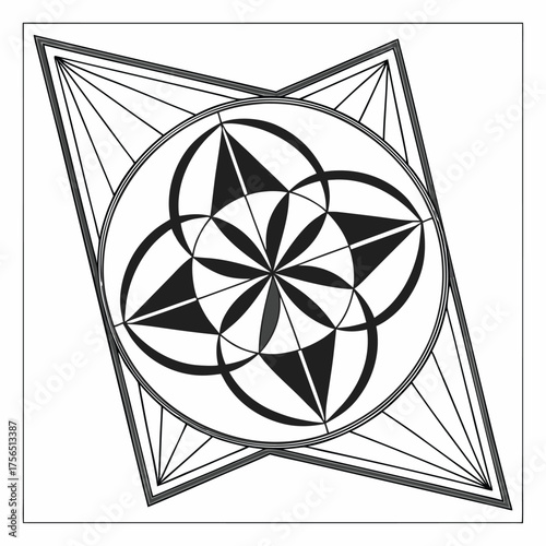 Geometric Mandala with Intersecting Circles and Triangles