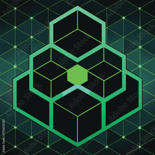Geometric Network Structure with Glowing Green Nodes