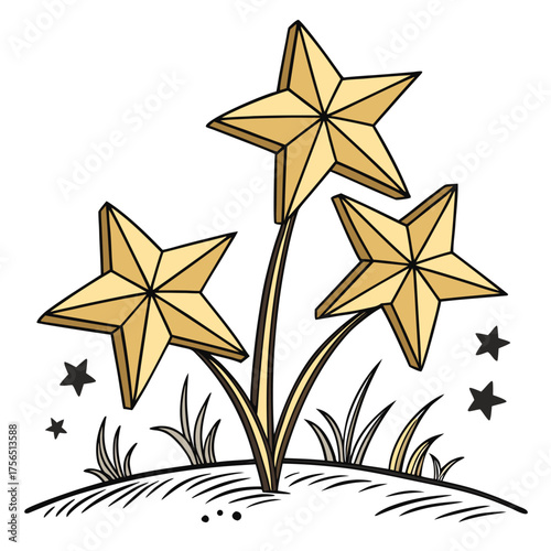 Golden Stars Growing from Ground with Dark Stars illustration