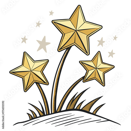 Golden Stars Growing from Ground with Grass illustration