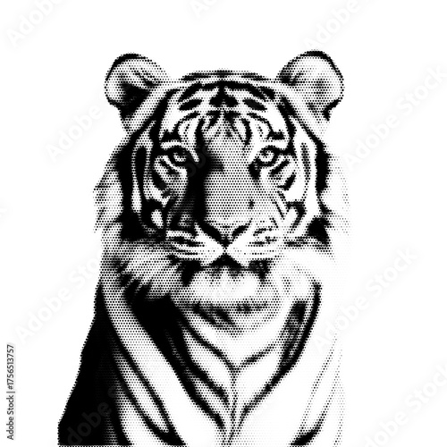 Tiger vintage y2k halftone art, tiger halftone stipple brutalist retro vector png with transparent background, bloom 2000s aesthetic photocopy effect tattoo