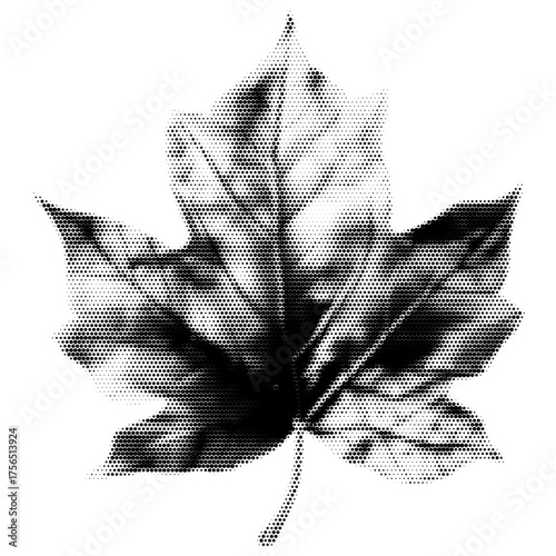 Maple Leaf vintage y2k halftone art, maple leaf halftone stipple brutalist retro vector png with transparent background, bloom 2000s aesthetic photocopy effect tattoo