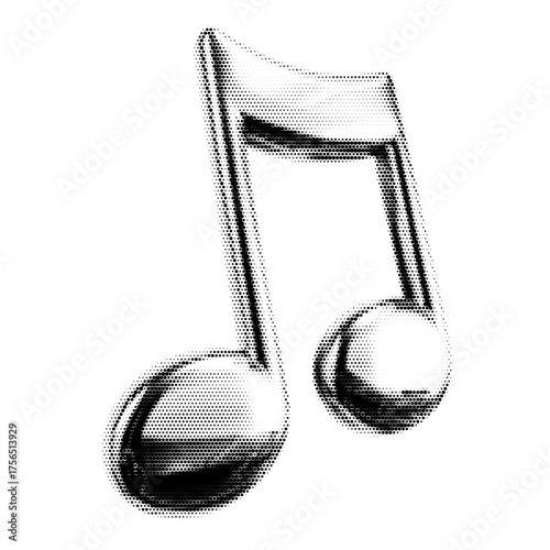 Music vintage y2k stipple art, note halftone stipple brutalist retro vector png with transparent background, melodic 2000s aesthetic photocopy effect tattoo
