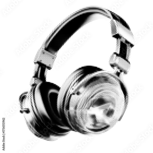Headphone vintage y2k halftone art, headphone halftone stipple brutalist retro vector png with transparent background, bloom 2000s aesthetic photocopy effect tattoo