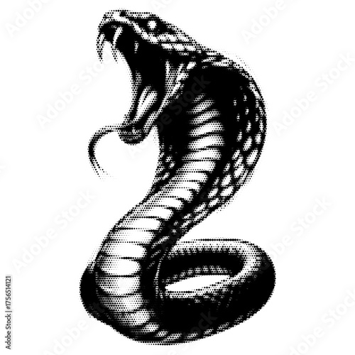 King Cobra vintage y2k halftone art, king cobra halftone stipple brutalist retro vector png with transparent background, bloom 2000s aesthetic photocopy effect tattoo