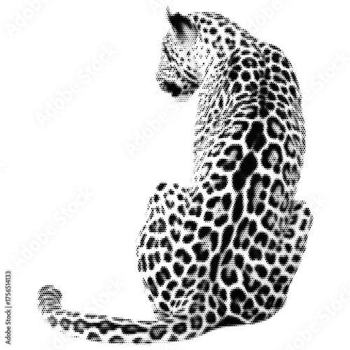Cheetah vintage y2k halftone art, cheetah halftone stipple brutalist retro vector png with transparent background, bloom 2000s aesthetic photocopy effect tattoo