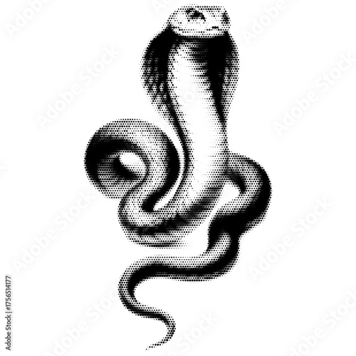 Snake vintage y2k halftone art, snake halftone stipple brutalist retro vector png with transparent background, bloom 2000s aesthetic photocopy effect tattoo