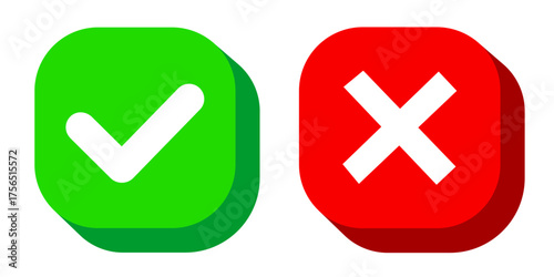 Yes no button. Checkmark icon. Green Red button