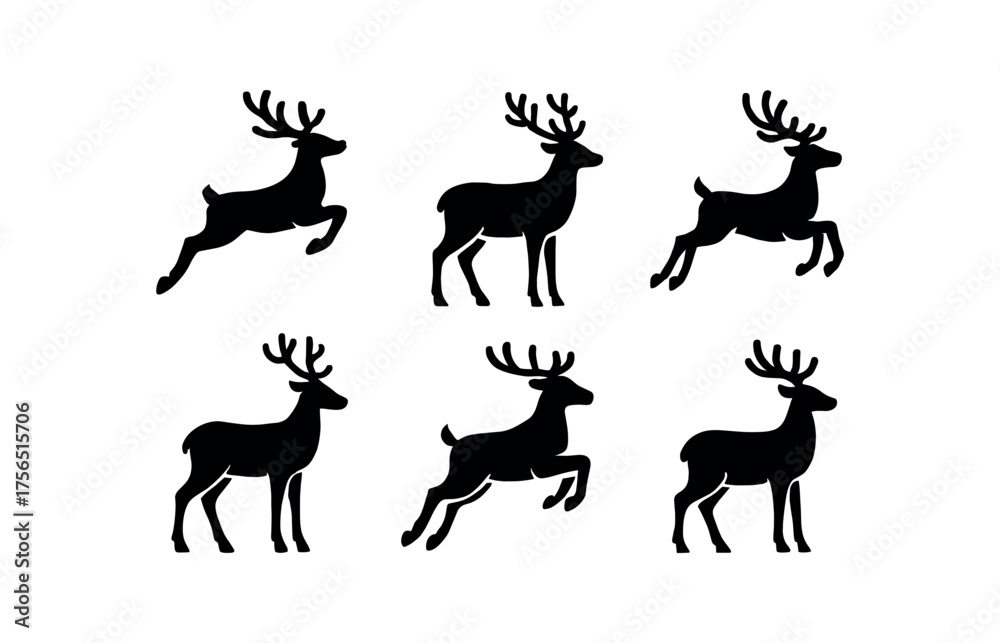 Obraz premium Woodland deer silhouette icons for nature and wildlife design projects