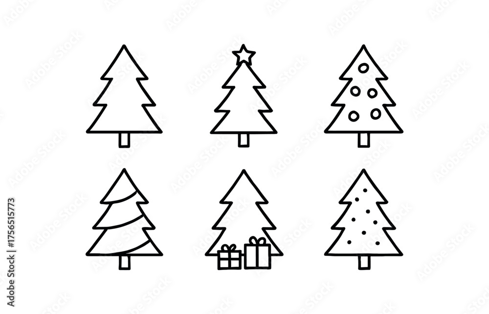 Fototapeta premium Festive christmas tree icons for holiday design and decoration projects