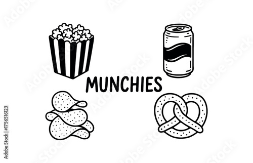 Snack lover's munchies icons for food and beverage branding