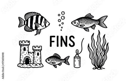 Aquatic life and aquarium essentials for creative design