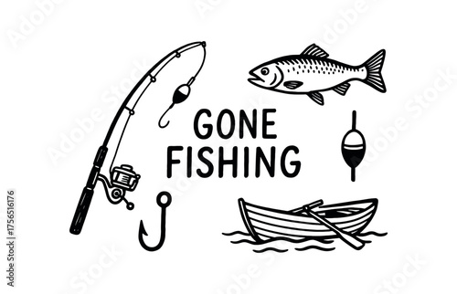 Fishing enthusiast icons for outdoor adventure and recreation design