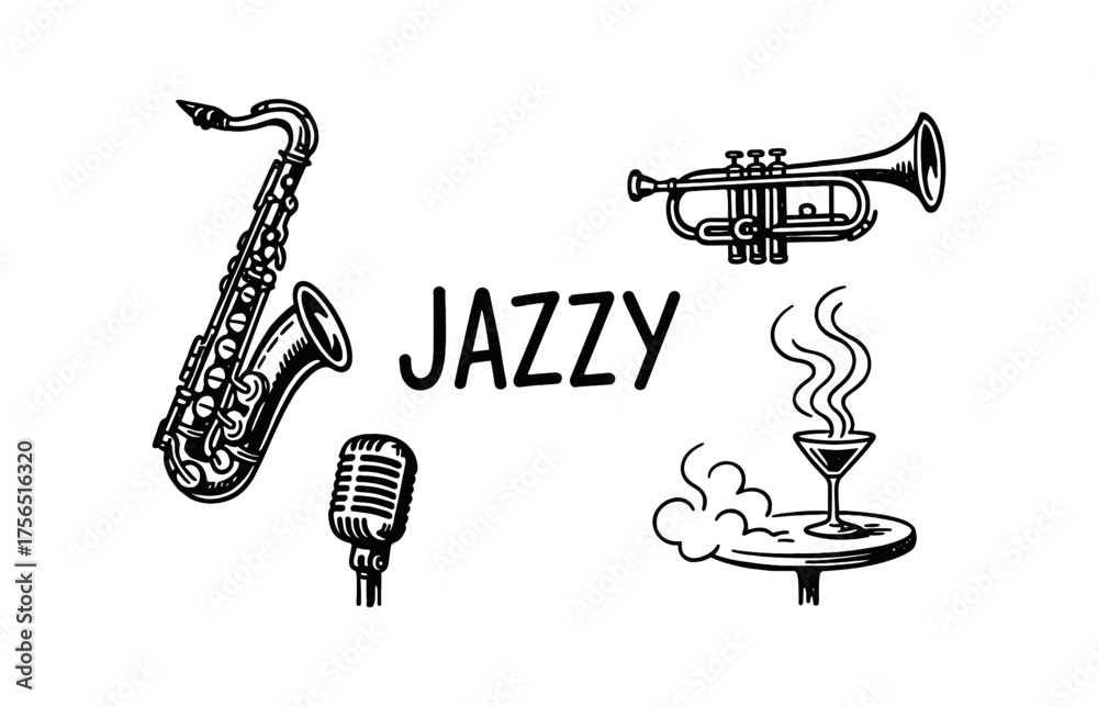 Naklejka premium Jazz music icon set for creative design and branding projects