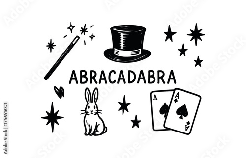 Magic show icon set for entertainment and design projects