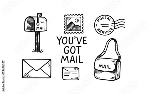 Vintage mail service icons for communication and postal design