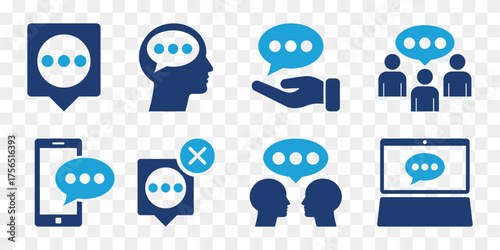 Communication vector flat icon set.
