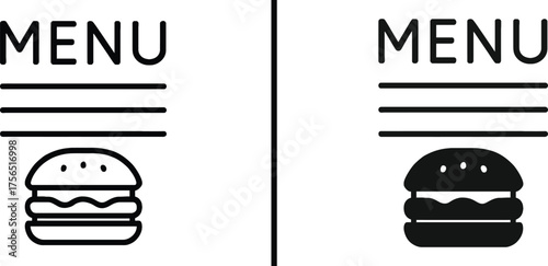 Burger Menu Icon: A simple and clean burger menu icon in both outlined and filled-in styles, perfect for digital design, website navigation, or app interfaces.