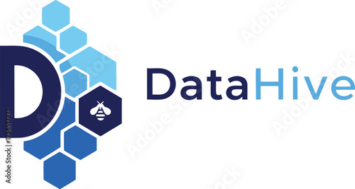 DataHive logo featuring a stylized letter D and a honeycomb pattern with a bee icon.