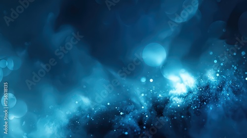 Swirling blue clouds with sparkling particles and bokeh effects.