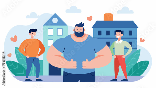 A community center offering free counseling and therapy services for men struggling with their body image with a focus on building selfesteem and selfcompassion.. Vector illustration