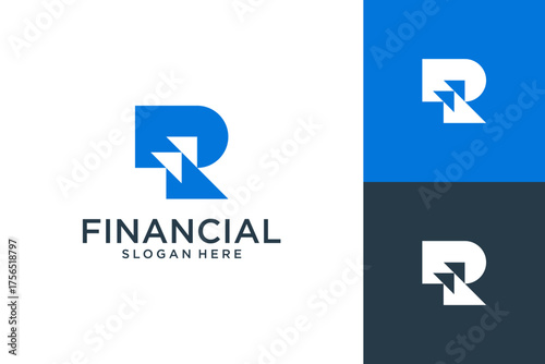 Letter R financial arrow logo design, Abstract initial design concept usable for business, corporate and branding.
