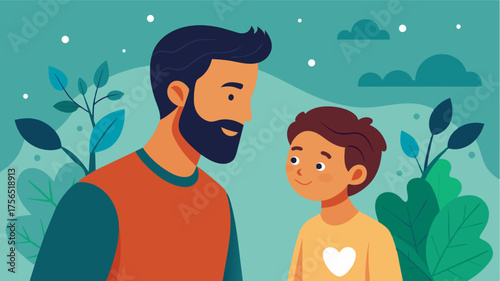 A dad reminding his son that true beauty comes from within and that its whats on the inside that truly matters.. Vector illustration