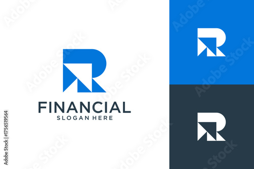 Letter R financial arrow logo design, Abstract initial design concept usable for business, corporate and branding.
